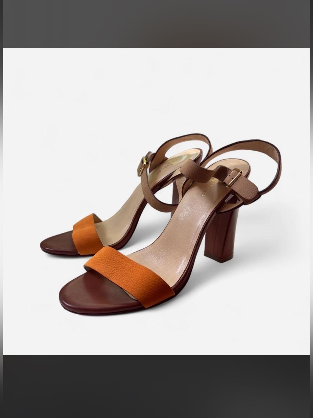 Cole Haan and NikeAir Brown and Orange Block Heel Sandals with Ankle Strap